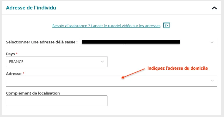 Indiquez de l'adresse de l'individu