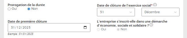 Indiquez la nouvelle date de clôture de l'exercice
