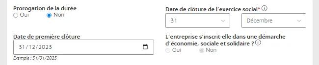 Indiquez la nouvelle date de clôture de l'exercice