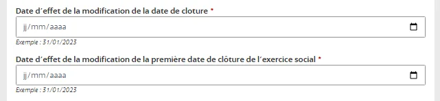 Indiquez la date d'effet du changement de date de clôture