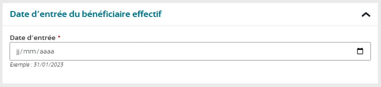 Indiquez la date d'entrée dans la société du bénéficiaire effectif