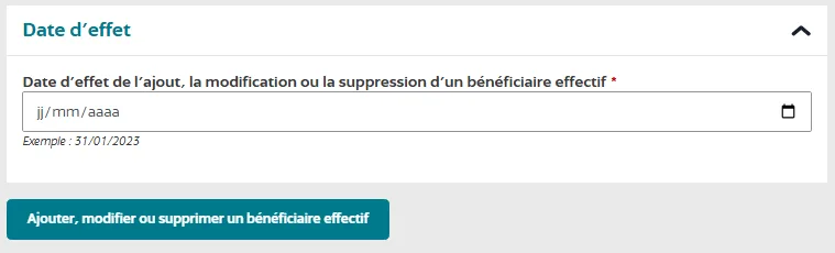 Indiquez la date d'effet de la modification des bénéficiaires effectifs