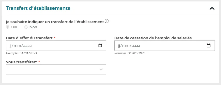 Indiquez la date du transfert de siège