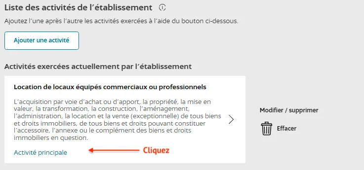 Cliquez sur l'activité
