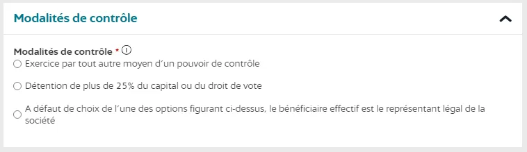 Complétez les modalités de contrôle du bénéficiaire effectif