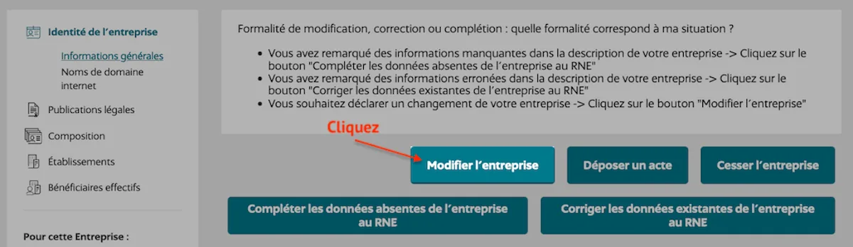 Cliquez sur "modifier l'entreprise"