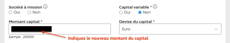 Indiquez le nouveau montant du capital social