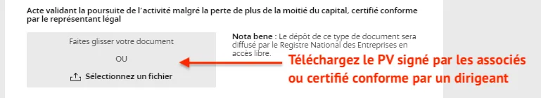 Téléchargez le procès-verbal décidant la poursuite de l'activité malgré la perte de la moitié du capital social