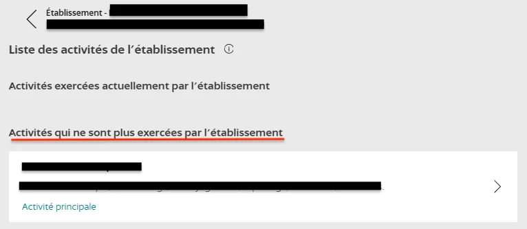 Les activités doivent apparaitre comment n'étant plus exercées par la société