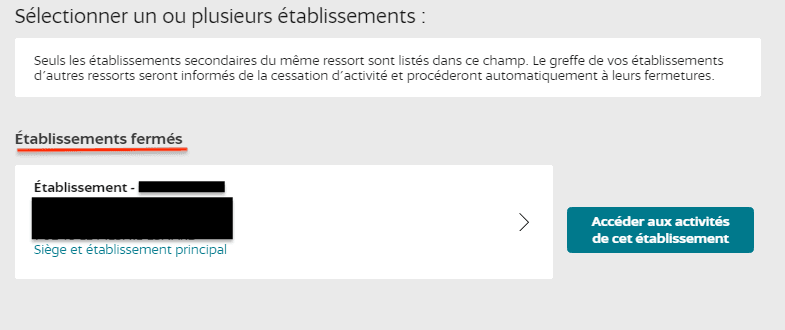 L'établissement doit apparaitre comme fermé